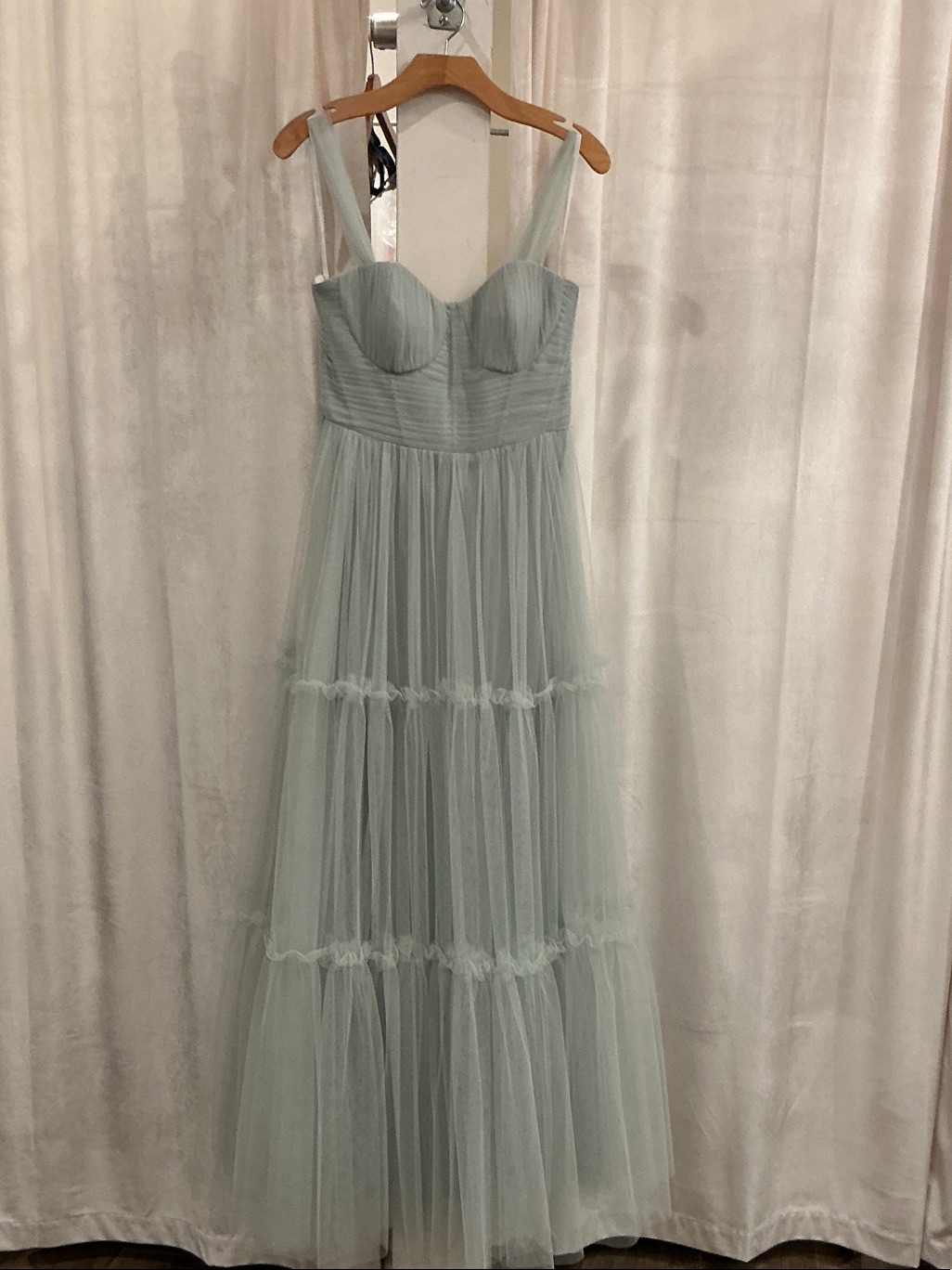Dessy Collection Light Sage Tulle Corset Maxi Dress